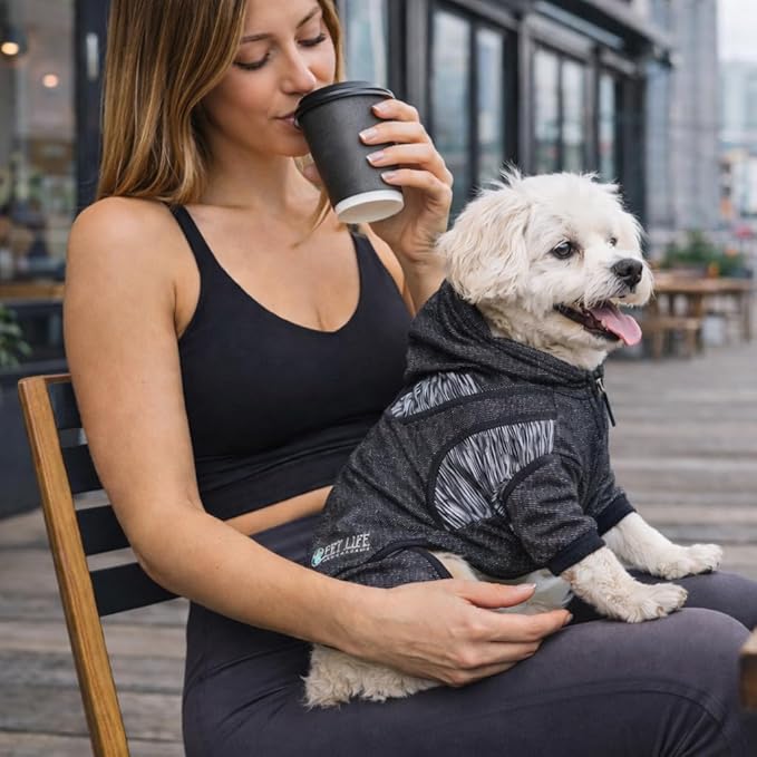 Pet Life ® Active Pawsterity Mediumweight 4-Way-Stretch and Quick Dry Yoga Fitness Year-Round Hooded Tracksuit Dog Sweater