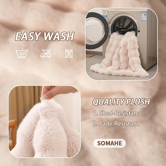 SOMAHE Cat Blanket, Reversible Sherpa & Bubble Fleece Pet Throw, Ultra-Soft Plush for Indoor Cats, Machine Washable, Anti-Static, Warm & Cozy, 22"×18" Inch White