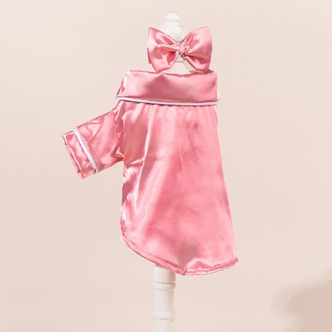 Cat Puppy Costume Elegant Satin Pajamas with Bow Headband 2PCs Set Pet Sleepwear Cute Pet Outfit Cosplay Partywear Photoshoots (Pink Set,X-Large)