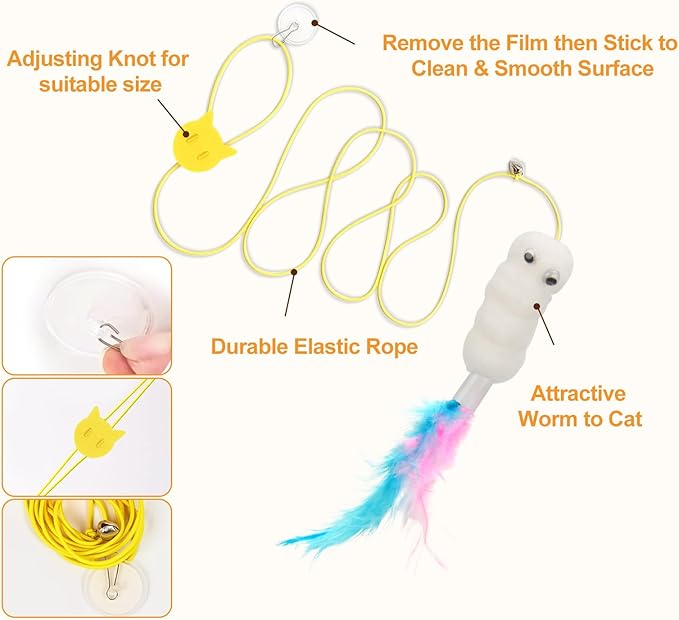 JIARON 6 PCS Interactive Cat Feather Toys, Indoor Hanging Retractable Cat Toy, Self Play Toys Make Fun Excecise