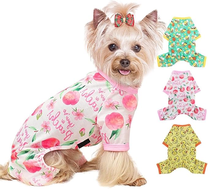 Yikeyo Dog Pajamas Small Sized Boy Girl, Cotton Stretchable Pet Clothes Jammies Puppy Outfits for Dogs Female Male, Spring Summer Doggie Pjs Doggy (Peach Pink, M)