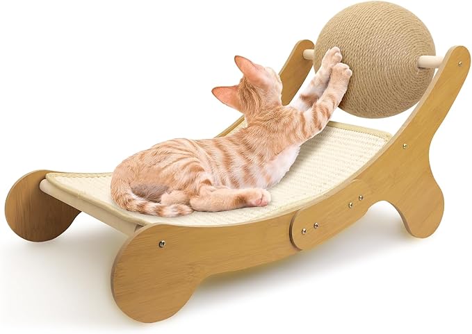 Fhiny Sisal Cat Scratcher Bed, 3 in 1 Kitten Hammock Chair Scratching Pad for Indoor Cat Natural Sisal Scratch Post Ball Kitty Lounge Cat Furniture for Clawing Sleeping Play