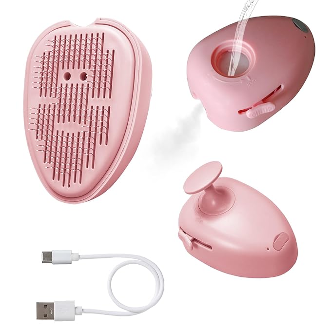 4 in 1 Cat Steam Brush for Shedding, Rechargeable Steam Pet Hair Brush for Indoor Cats, Massage, Cleaning, Shedding, Combing & Remove Floating Hair All In One(Pink)