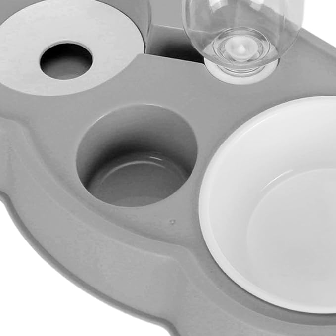 Double Pet Bowl Set, Non - Slip Stable 2-in-1 Food & Water Bowl with Automatic Water Dispenser Bottle, Feeding Station for Cats, Small Dogs and Mini Pets (Gray)
