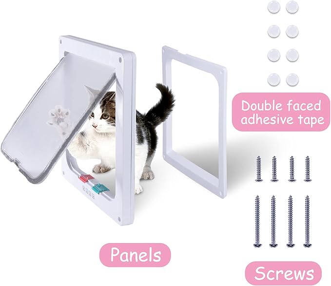 goTeamghjkl Cat Door Flap (Outer Size 9.9" x 9.2"), 4 Way Locking Large Cat Door for Interior Exterior Doors, Weatherproof Pet Door for Cats Doggie Kitties and Kittens with Circumference < 24.8"