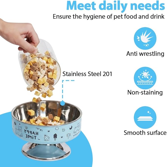 Stainless Steel Cat Bowl, Cute Cat Dish with Non-Slip Base, Large Diameter Pet Feeder Tool for Cats/Kittens/Dogs