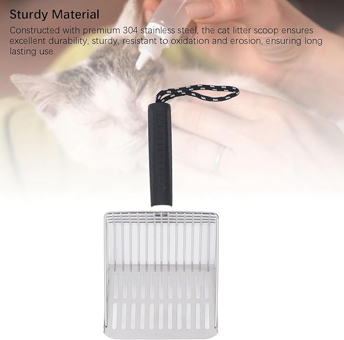 Cat Litter Scoop, Removable Handle Cat Litter Sifter, Stainless Steel Fast Filtration Cat Litter Shovel for Kitten Cat Dog Poop (Black)