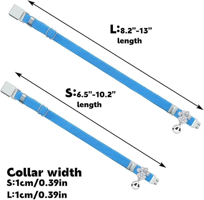 Personalized Safety Elastic Cat Collars with Bell,Laser Customized Stretch Kitten Collars for Girls Boys Cats-Sky Blue