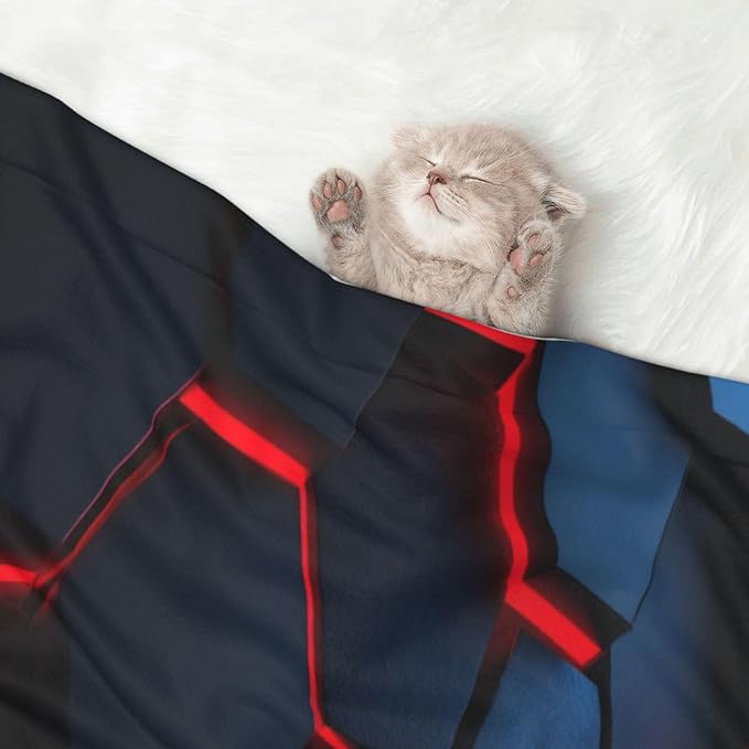 Cat Dog Blanket Black Geometric Shapes with Neon Red Blue Ultra Soft Warming Mat for Indoor Pet Beds Furniture 27.6 X 19.7inch