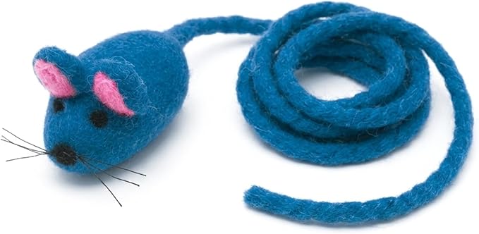 Glaciart One Felt Mouse Cat Toy – Soft Fuzzy Enrichment 100% Natural Wool - Interactive Catnip Play Cat Toy Set - Safe for Pets, Non-AZO Colored Dyes - 100” Long