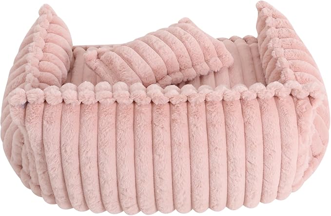 Plush Pet Couch, Soft Cat Bed with Bolster, Comfortable Pet Sofa for Indoor Lounging, Washable Cover, Large Size, Perfect for Medium to Large Breeds (Pink)