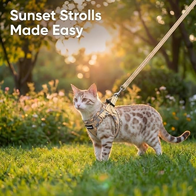 Cat Harness and Leash Set for Walking, Escape Proof Adjustable Soft Mesh Kitten Harness with Reflective Strips, Breathable No-Choke Pet Vest for Small Cats or Puppies(Beige,XS)