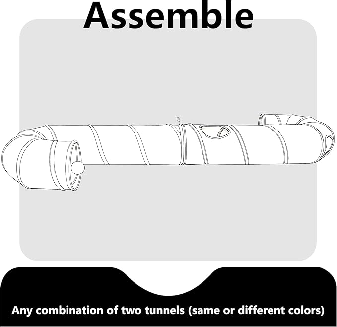 Cat Tunnel, 2-Way Collapsible Cat Tube with Interactive Peek-A-Boo Hole, Toy Ball, and Rope – Ideal for Indoor Cats, Kittens, and Rabbits (Dark Gray)