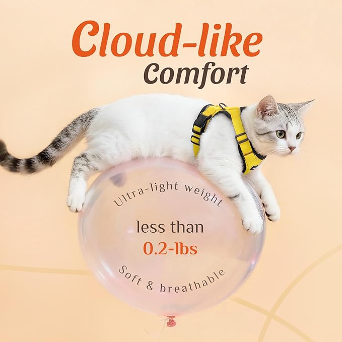 Dooradar Cat Harness and Leash Set, Escape Proof Safe Adjustable Kitten Vest Harnesses for Walking, Easy Control Soft Breathable Mesh Jacket with Reflective Strips for Cats, Yellow, XXS