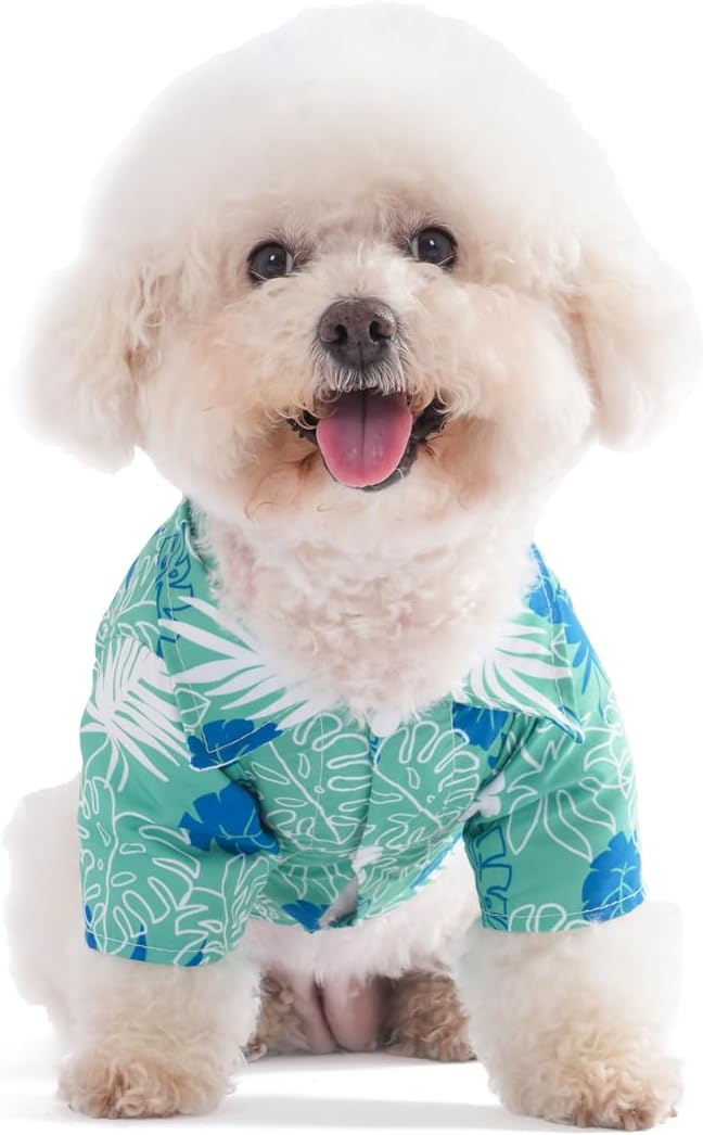 EarthPETS Hawaiian Style Pet Shirt for Dogs and Cats, Made with Super Soft Cotton & Breathable Fabric Pet Shirt Pet Clothes, Baby Green, L