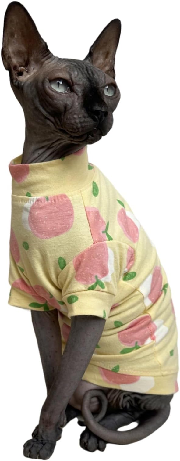 Limited Edition Sphynx Cat Cotton T-Shirts Hairless Cat Sweatshirt Pet Kitten Clothes Round Collar Kitten Shirts Vest Cats & Small Dogs Apparel (Peach, S (3.3-4.4 lbs))