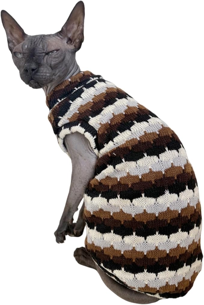 Sphynx Cat Clothes Hairless Cat Vest Elastic Cat Sweater Outfit, Pet Clothes for Sphynx Cat Coat for Cats and Small Dogs Apparel, Hairless cat Shirts Sweaters (Chestnut, Large)