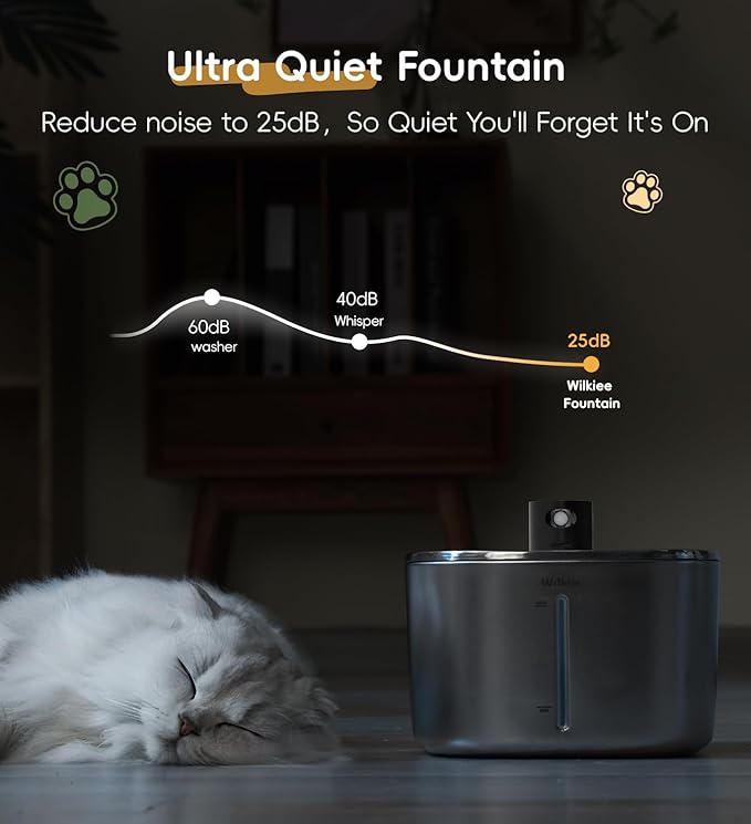 Cat Water Fountain Stainless Steel, 138fl.oz / 4.1L Cat Fountain, Pet Water Dispenser Cordless for Cats & Dogs Indoor