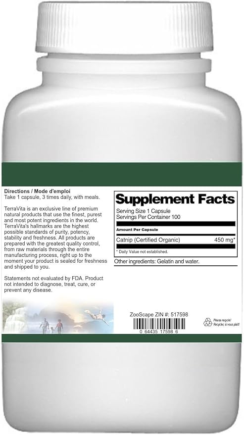 Catnip (Certified Organic) - 450 mg (100 Capsules, ZIN: 517598)