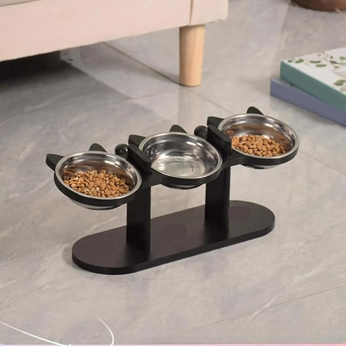 Compatible for Wooden Frame 15° Sloped Cat Bowl Stainless Steel Feeding Watering Kit