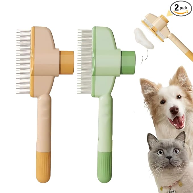 TemApex 2PCS Pet Comb for Dogs & Cats with Long & Short Stainless Steel Metal Teeth for Shedding and Tangles, Self-Cleaning Pet Comb for Dogs and Cats, Comfort and safety
