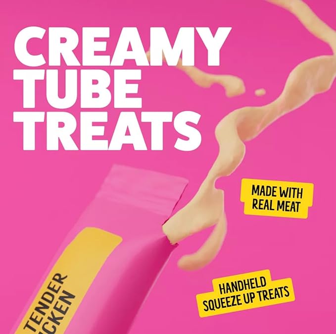 Bonkers Licky Tubes, Wet Lickable Tube Tender Chicken Flavor Cat Treats, Real Meat, Training or Food Topper 2 Pak (8 Tubes) Plus 1 Cat Pom Pom Balls Toy - Product Packaging May Vary