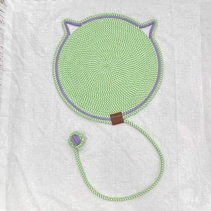 Cat Scratcher Mat, Natural Cotton Rope Cat Scratch Pad, Round Horizontal Floor Cat Scratching Pads for Indoor Cats, Cat Furniture Protector for Wall, Hand Washable,Couch, Carpets (Green, 50cm)