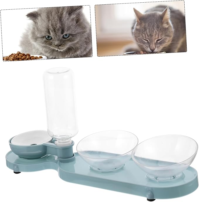 Totority Pet Feeder Dual Bowls and Automatic Water Dispenser for Cats Tilted Design for Easy Eating and Drinking Capacity Elegant Finish