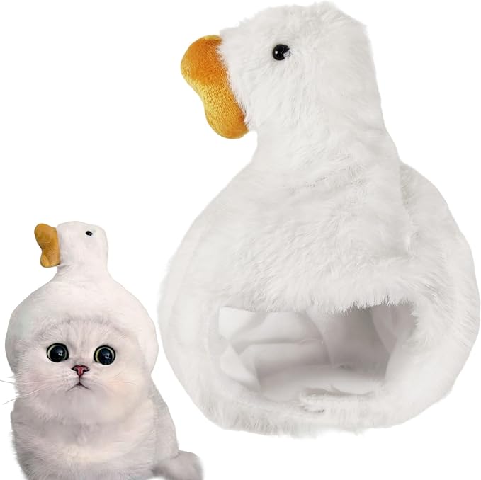 Adorable Pet Plush Headwear, Soft Small Pet Costume Warm Hat for Cat Puppy Dog, Cute Comfortable Pet Head Cover Ear Muffs for Festival Party Activity, Goose, 1 Piece