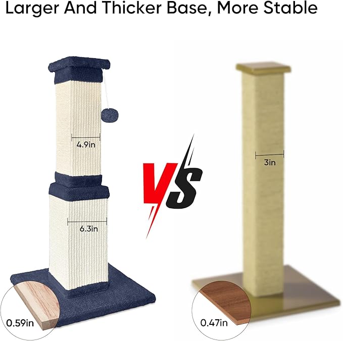32 Inch Cat Scratching Post for Large Cats, Cat Scratcher for Indoor Cats Adults, Sturdy Sisal Scratch Post to Protect Furniture, Blue