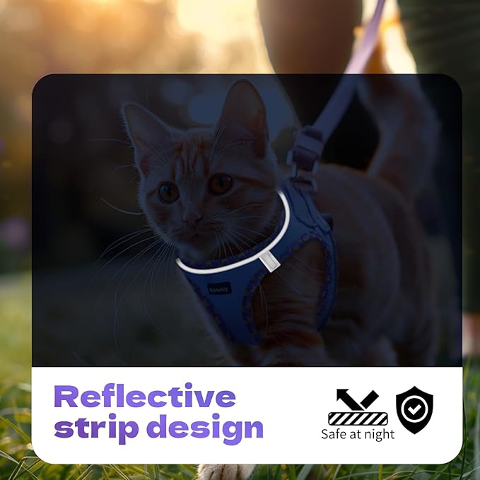 Rttochfy Cat Harness and Leash Set, Escape Proof Kitten Harness, Soft and Breathable Vest with Reflective Strip, Easy to Wear for Cats Walking and Traveling (Black, L)