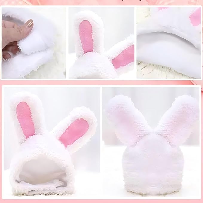 Rabbit Ears Hat for Cats & Small Dogs - Adjustable Plush Bunny Costume Headband for Easter, Halloween & Pet Party Dress Up (White)