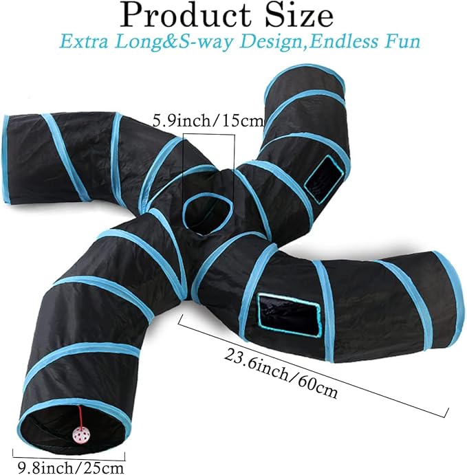 Cat Tunnel,4 Way Large Collapsible Tunnels Tube Upgrade with 5 Peek Hole,S-Shaped Maze House Play Toy Interactive Cat Toy for Cat Kitten Kitty Rabbit