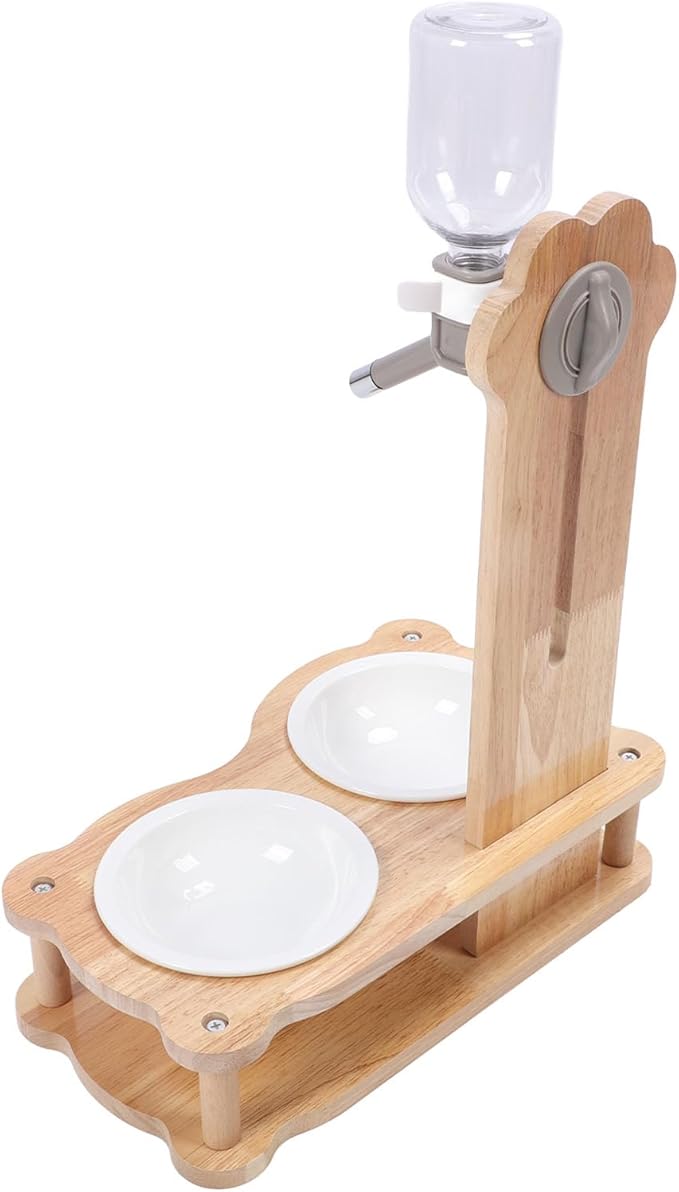 Wood Raised Cat Food Bowls 2 in 1 Automatic Pet Feeder and Water Dispenser Elevated Dog Bowls Stand with Solid Wood Design for Cats Dogs Pets