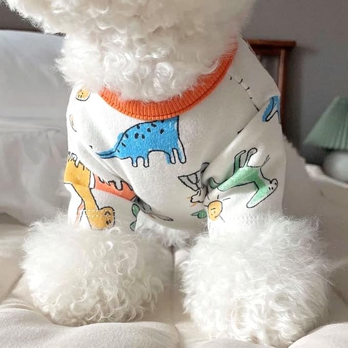 Dino Pet Pajamas Dog Jumpsuit Puppy Clothes, Cotton Pet Pajamas Kitten Soft Material Small Dog Onesie Cat Sweater Puppy Pjs Chihuahua Yorkie Onesie (Dino Shirt, X-Large)
