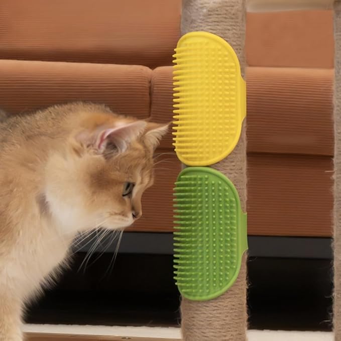 4 Pack Softer Self Groomer Wall Corner Massage Comb Scratcher Grooming Brush Tool Cleaning Tool Indoor for Long Short Fur Kitten Cats Dogs, Green