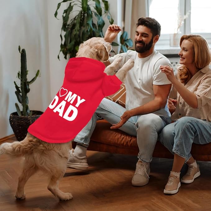 Dog Sweater Dog Hoodie Cold Weather Coat Hooded Sweatshirt for Puppies,Cats, Small Medium Large Dogs (Red(I Love My Dad), X-Large)