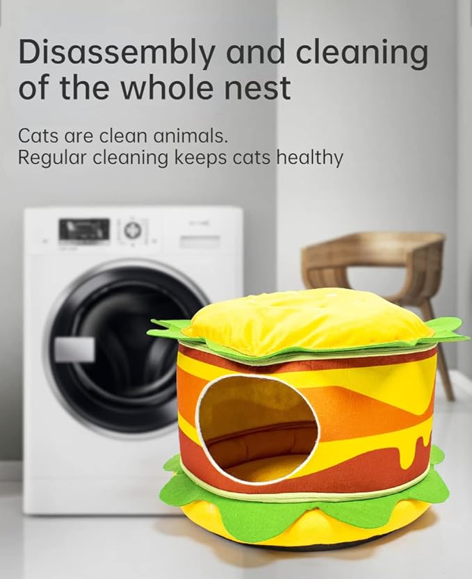 Cat Nest Burger French Fries Shape Cat House Removable and Easy to Clean Cat Sofa Bed Convertible Shape Cat and Dog Nest (French Fries)