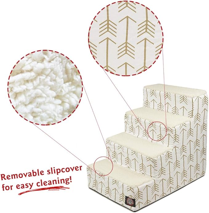 Majestic Pet Portable Pet Stairs | Soft Sherpa Steps Foam Feeling | Steps for Dogs & Cats | Dog & Cat Ramp | Indoor Only | Max Weight: up to 250 Lbs, 4 Step, Arrow White/Gold
