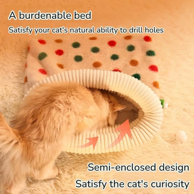 Winter Warming Cat Sleeping Bag，Soft Plush Sleeping Bag for Indoor Cats，Cozy Pet Nest for Cats and Dogs, Portable Calming Pet Nests，Cat Cave Bed Self Warming (Dot, Large（22.5 * 18.8 in）)