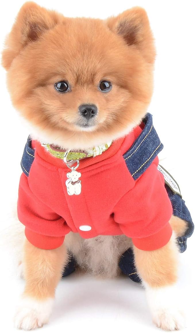 Dog Outfits for Small Dogs Boy Girl Spring Shirts Denim Bib Pants 2 Pockets Jumpsuits One Piece Apparel for Cats Puppies Chihuahua Clothes Adorable Overall for Medium Pet 4 Legs Autumn Red L