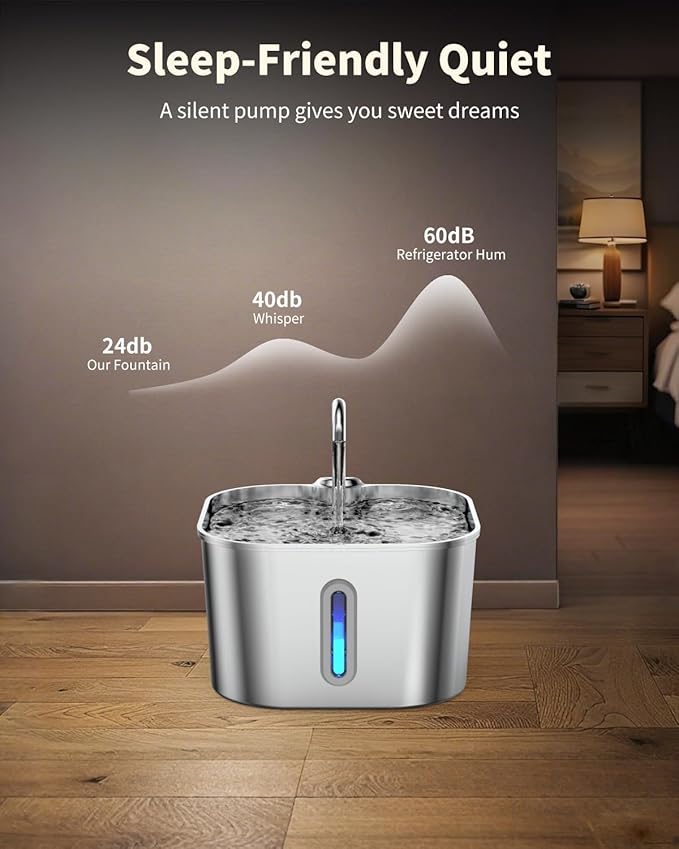 Lawfery Cat Water Fountain Stainless Steel, 74oz/2.2L Automatic Cat Drinking Fountain, Pet Water Dispenser with Quiet Pump, Suitable for Cats, Dogs and Multi-pet households