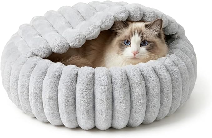 Cat Beds for Indoor Cats, 2 in 1 Cat Cave Bed Kitten Bed for Small Pets, Small Dog Bed with Cover, Pet Bed for Puppy and Kitten with Anti-Slip Bottom-Light Gray-24 inches