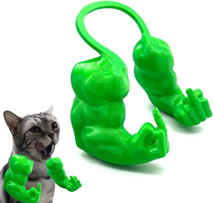 Cat Muscular Arm with Middle Finger - 3D Printed Neck Arm with Muscle Texture, Funny Pet Accessory for Pet Lovers & Pranksters, Halloween Cat Accessories (Green)