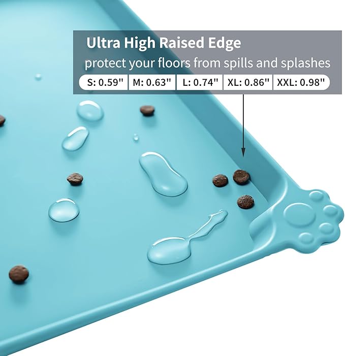Reopet Waterproof Pet Feeding Mat, Non-Slip Silicone Placemats for Dog Cat Food and Water Bowl, High Raised Edges to Prevent Spills and Protect Floors