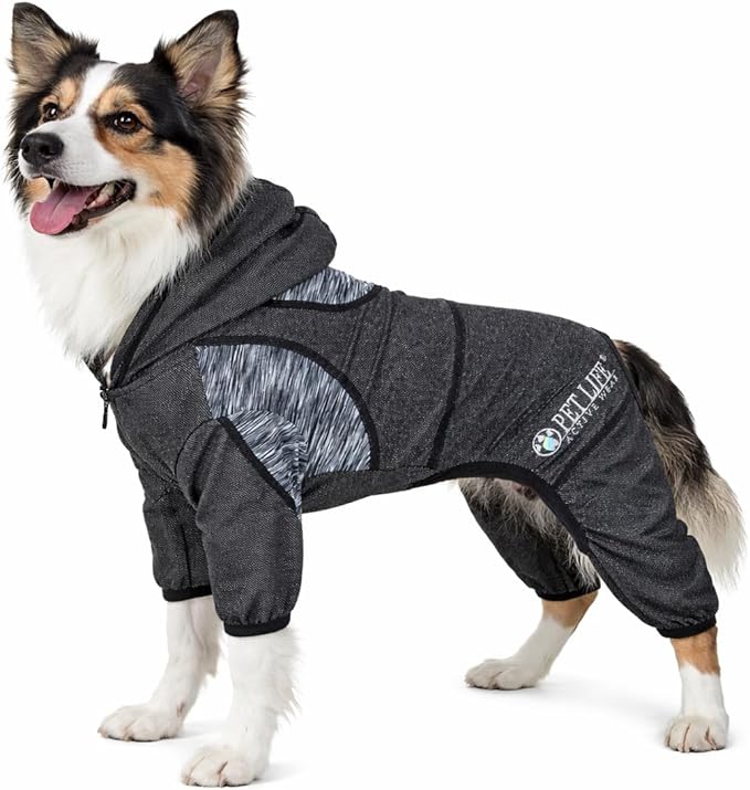 Pet Life ® Active Pawsterity Mediumweight 4-Way-Stretch and Quick Dry Yoga Fitness Year-Round Hooded Tracksuit Dog Sweater