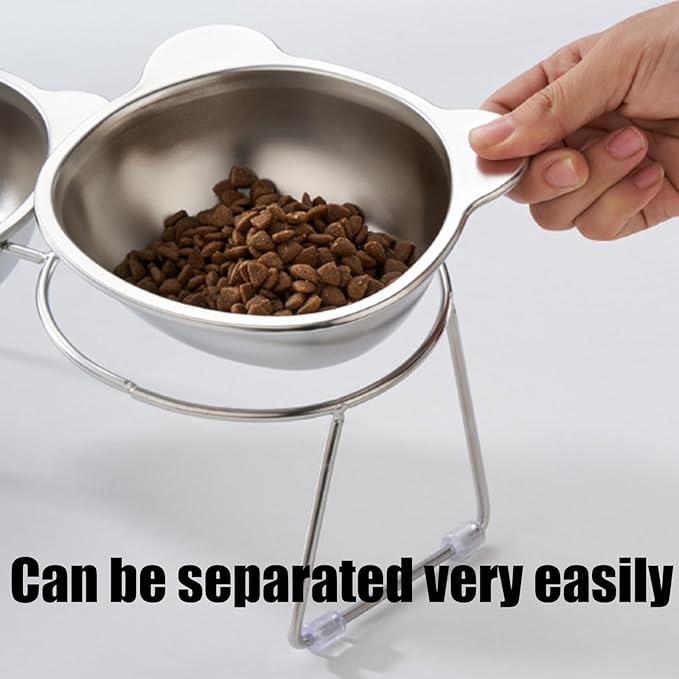 Double Bowl Elevated Cats Feeders Stainless Steel Bowls Ergonomic Feeders for Dog Health Eating Watering Double Cats Food Bowl