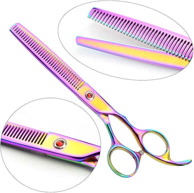 Professional PET DOG Grooming Coated Titanium scissors suit Cutting&Curved&Thinning shears (7.5 inches, Rainbow)…