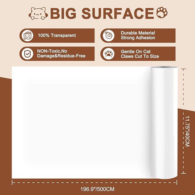 Anti Cat Scratch Furniture Protector, Couch Protector from Cat Claws, Transparent Sofa Guard Shield Single Sided Sticky Cats Scratch Deterrent Tape Couch Corner Guard, 196.85"x15.74" 1 Pack