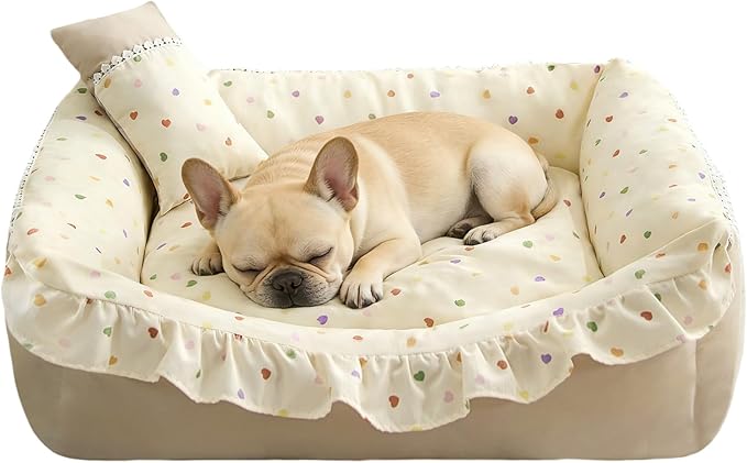 Jiupety Dog Beds for Medium Dogs Cozy & Soft Cat Bed Removable Washable Cat Bed with Slip-Resistant Bottom Pet Beds with Pillow, Beige 30"x24"